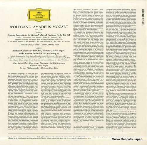 BOHM, KARL mozart; sinfonie concertanti kv364 & kv297b 139156