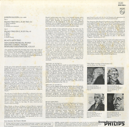 BEAUX ARTS TRIO haydn; piano trios h.xv nos.c1 & 41 volume 14 9500658