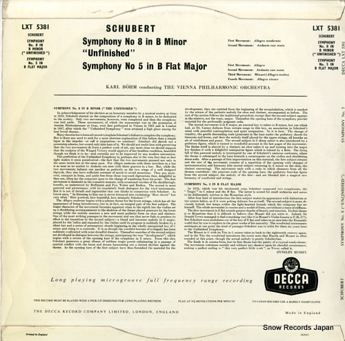 BOHM, KARL schubert; the unfinished symphony no.8 in b minor LXT5381 - back cover