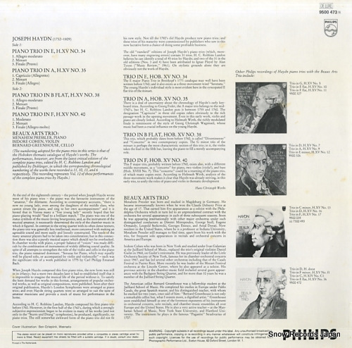 BEAUX ARTS TRIO haydn; piano trios h.xv nos.34, 35, 38, & 40 volume 12 9500473