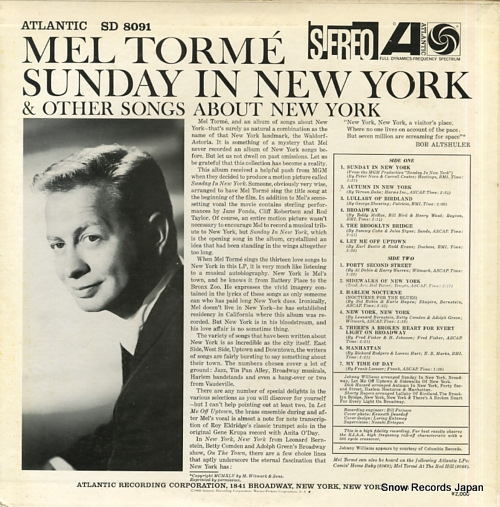 TORME, MEL sunday in new york & other songs about new york SD8091