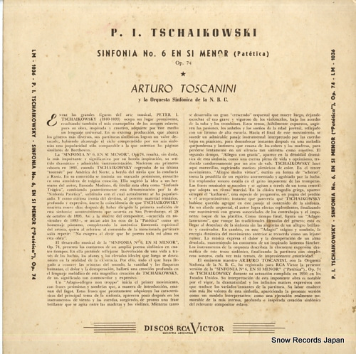 TOSCANINI, ARTURO tschaikowsky; sinfonia no.6 en re menor 
