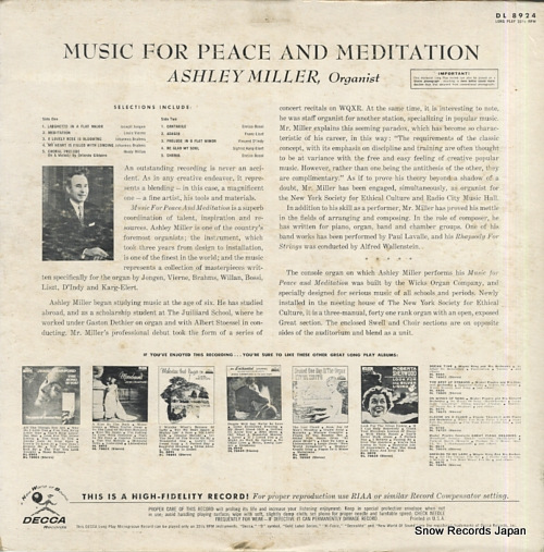 MILLER, ASHLEY music for peace and meditation DL8924 - back cover