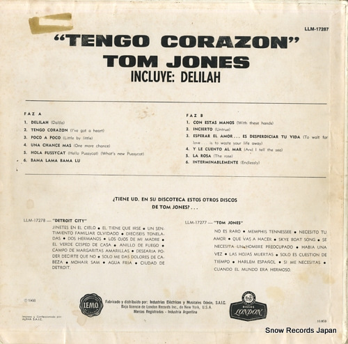 JONES, TOM tengo corazon LLM-17287 - back cover