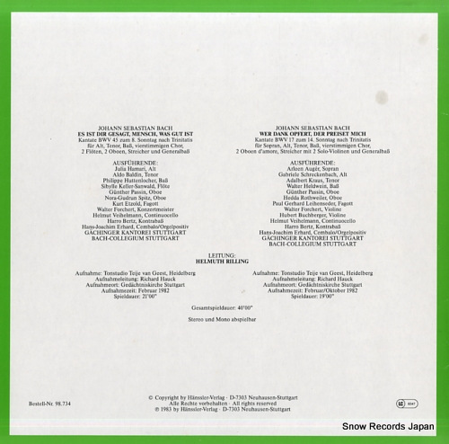 RILLING, HELMUTH bach; bwv 45 es ist dir gesagt mensch was gut ist 98.734