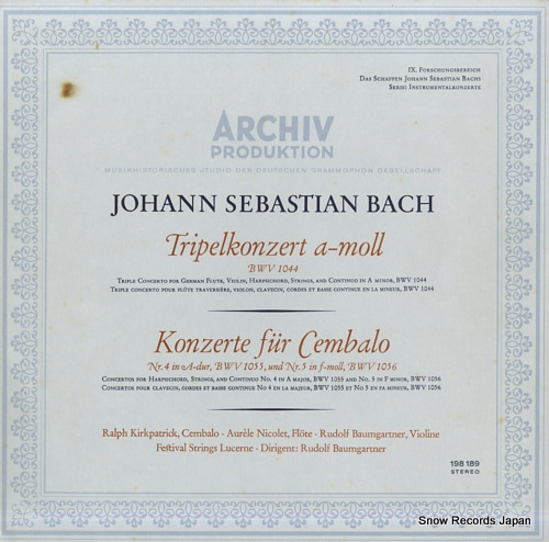 BAUMGARTNER, RUDOLF bach; triple concerto bwv1044 198189