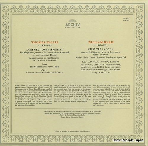 TURNER, BRUNO tallis; lamentationes jeremiae 2533113