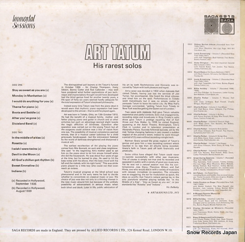 TATUM, ART his rarest solos SAGA6915