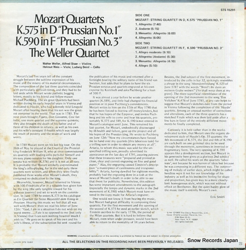 WELLER QUARTET, THE mozart; quartets k.575 in d 