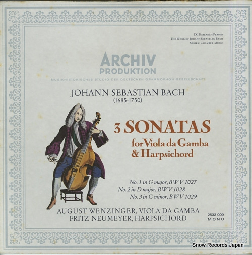WENZINGER, AUGUST j.s.bach; 3 sonatas for viola da gamba & harpsichord 2533009