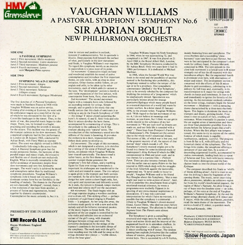 ɥꥢ󡦥ܡ vaughan williams; a pastoral symphony / symphony no.6 ED2904081
