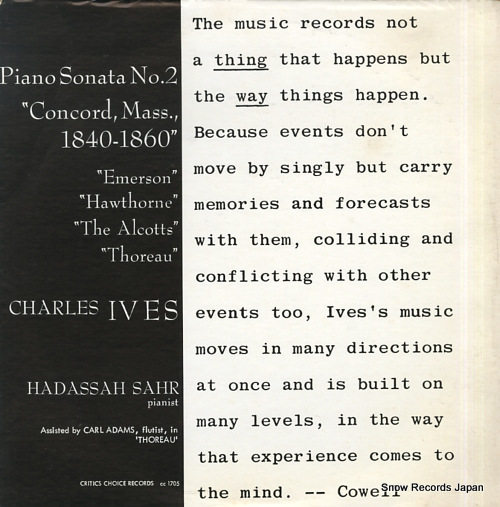 SAHR, HADASSAH charles ives; piano sonata no.2 
