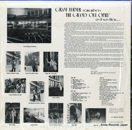 TURNER, GRANT grant turner remembers the grand ole opry as it was then... CVS-8008 - back cover