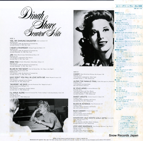SHORE, DINAH dinah shore greatest hits RJL-2654