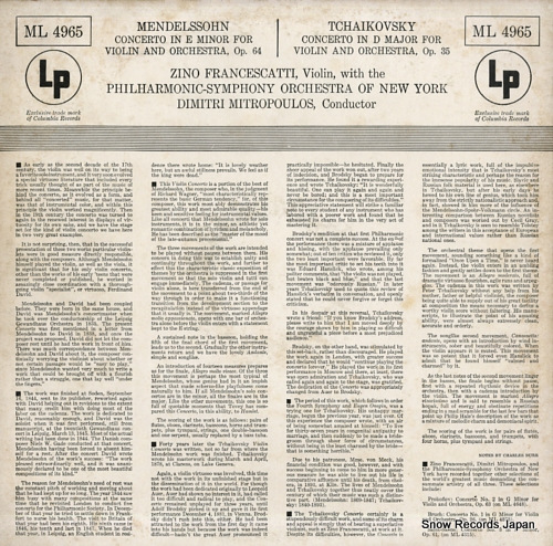 FRANCESCATTI, ZINO mendelssohn; concerto in e minor for violin and orchestra ML4965