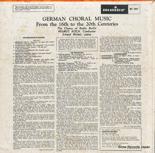 KOCH, HELMUT german choral music: from the 16th to the 20th centuries MC2047 - back cover