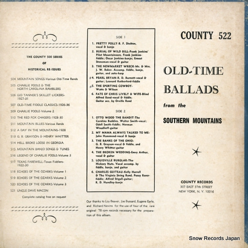 V/A old time ballads from the southern mountains COUNTY522