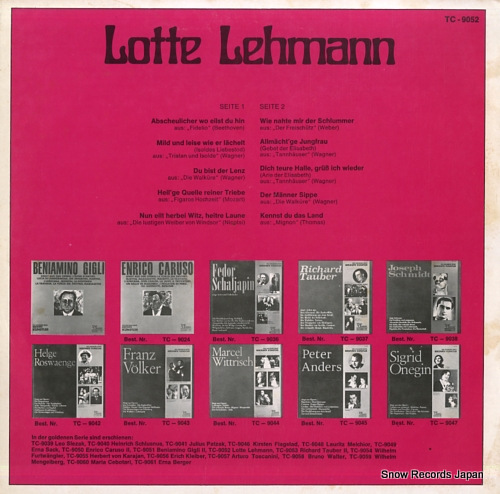LEHMANN, LOTTE singt aus opern TC9052 - back cover