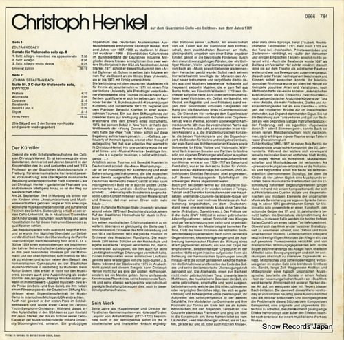 HENKEL, CHRISTOPH kodaly; sonate für violoncello solo op. 8 0666784