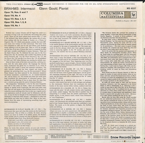 GOULD, GLENN brahms; 10 intermezzi for piano MS6237