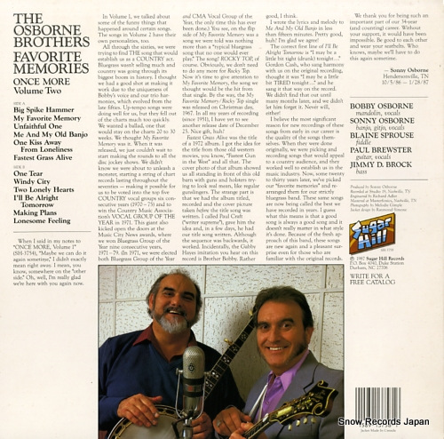 OSBORNE BROTHERS, THE favorite memories - once more, volume two SH-3758 - back cover