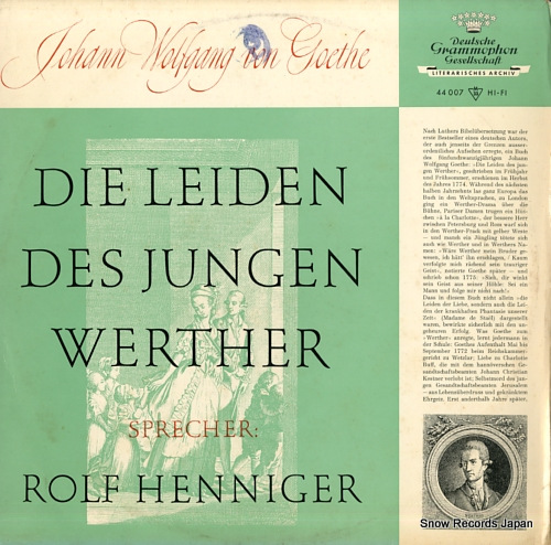 HENNIGER, ROLF die leiden des jungen werther LPEMS44007 - front cover