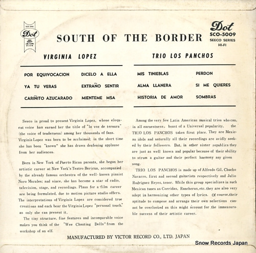 LOPEZ, VIRGINIA / TRIO LOS PANCHOS south of the border SCO-5009 - back cover