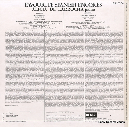 DE LARROCHA, ALICIA favourite spanish encores SXL6734