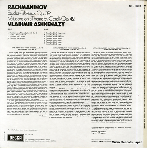 ASHKENAZY, VLADIMIR rachmaninov; etudes-tableaux op. 39 SXL6604