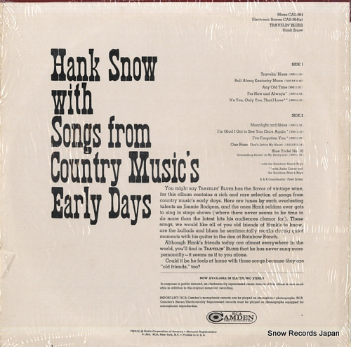 SNOW, HANK travelin' blues CAS964(E) - back cover
