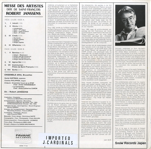 JANSSENS, ROBERT messe des artistes dite de saint-francois ADW7114 - back cover