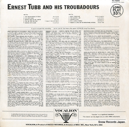 TUBB, ERNEST, AND HIS TEXAS TROUBADOURS ernest tubb and his texas troubadours VL73684 - back cover