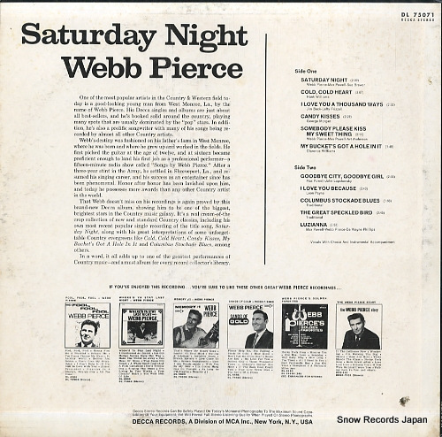 PIERCE, WEBB saturday night DL75071 - back cover