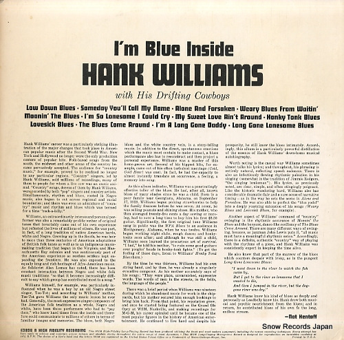 WILLIAMS, HANK i'm blue inside E3926 - back cover