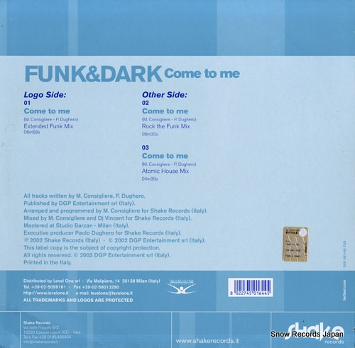 FUNK AND DARK come to me SHK001-02 - back cover