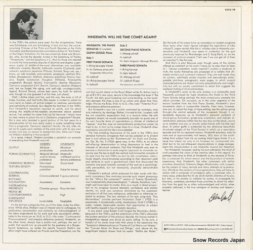 GOULD, GLENN hindemith; the piano sonatas complete nos.1, 2, and 3 SOCO68