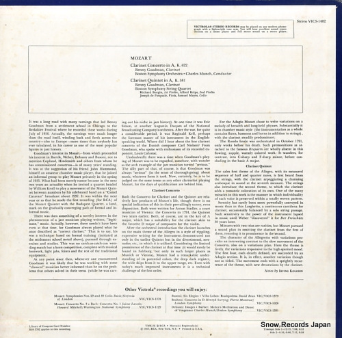 GOODMAN, BENNY benny goodman plays mozart VICS-1402