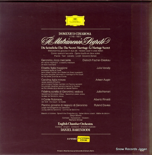 BARENBOIM, DANIEL cimarosa; il matrimonio segreto (the secret marriage) 2709069