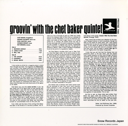 åȡ٥ groovin' with the chet baker quintet PR-7460