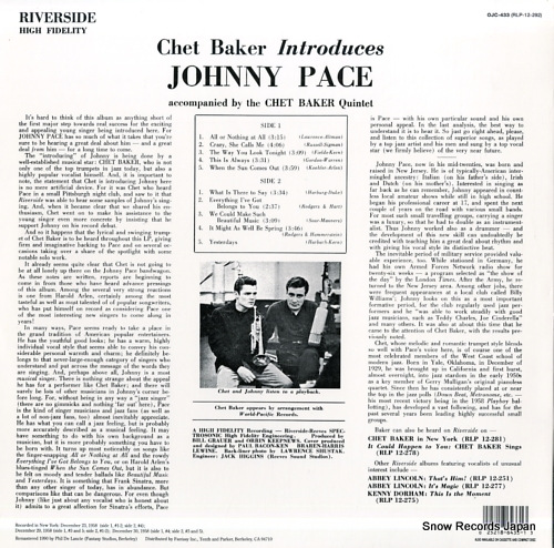 BAKER, CHET chet baker introduces johnny pace OJC-433