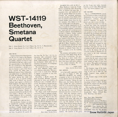 SMETANA QUARTET beethoven; quartet opus 59 no.3 WST14119 / AWS2428