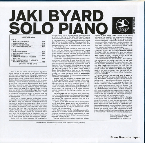 BYARD, JAKI solo piano P-7686/PR7686 - back cover