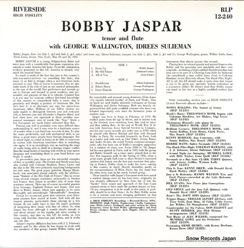 JASPER, BOBBY tenor and flute RLP-12-240
