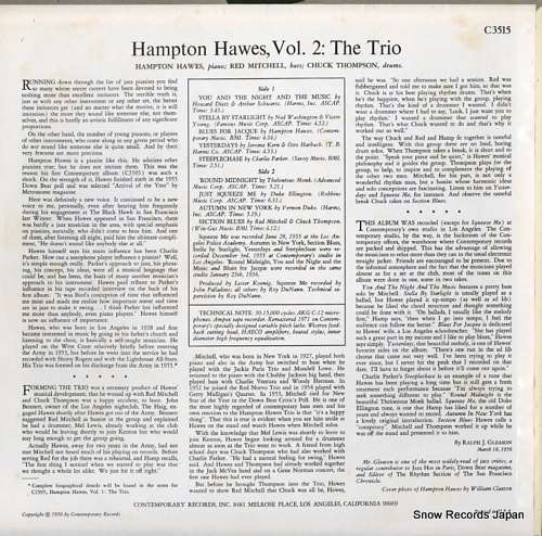 HAWES, HAMPTON this is hampton hawes vol. 2: the trio C3515