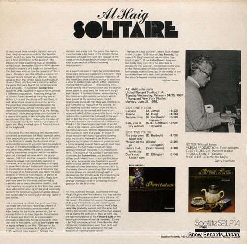 HAIG, AL solitaire ai haig solo piano SPJLP14