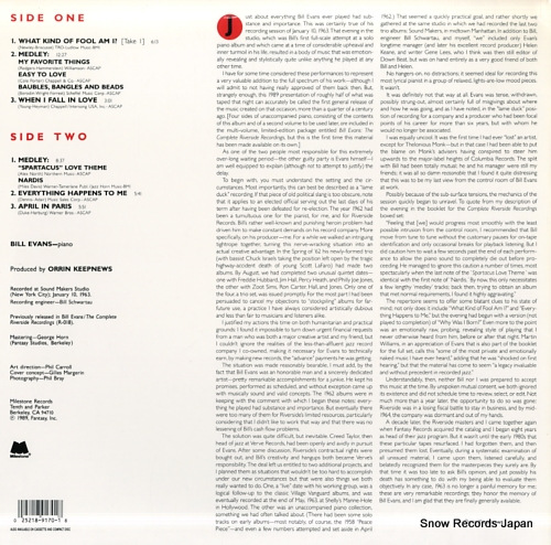 EVANS, BILL the solo sessions vol. 1 M-9170