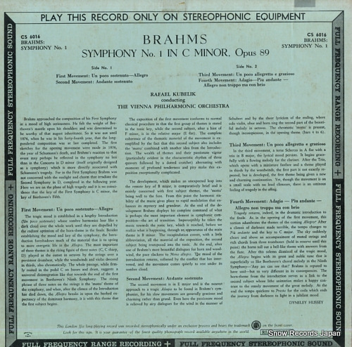 KUBELIK, RAFAEL brahms; symphony no. 1 c minor, op. 68 CS6016