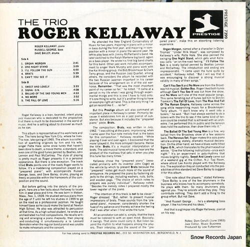 ロジャー・キラウェイ the roger kellaway trio P-7399