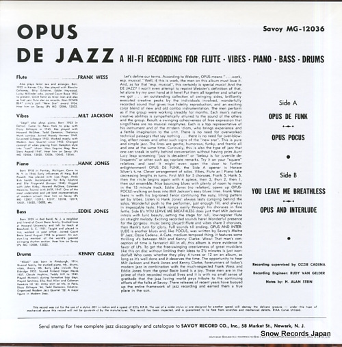 JACKSON, MILT, AND FRANK WESS opus de jazz COJY-9042