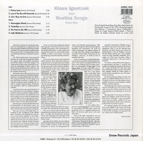 IGNATZEK, KLAUS plays beatles songs NABEL4643